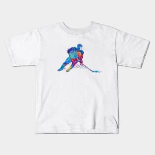 Ice Hockey Player Girl Watercolor Silhouette Kids T-Shirt